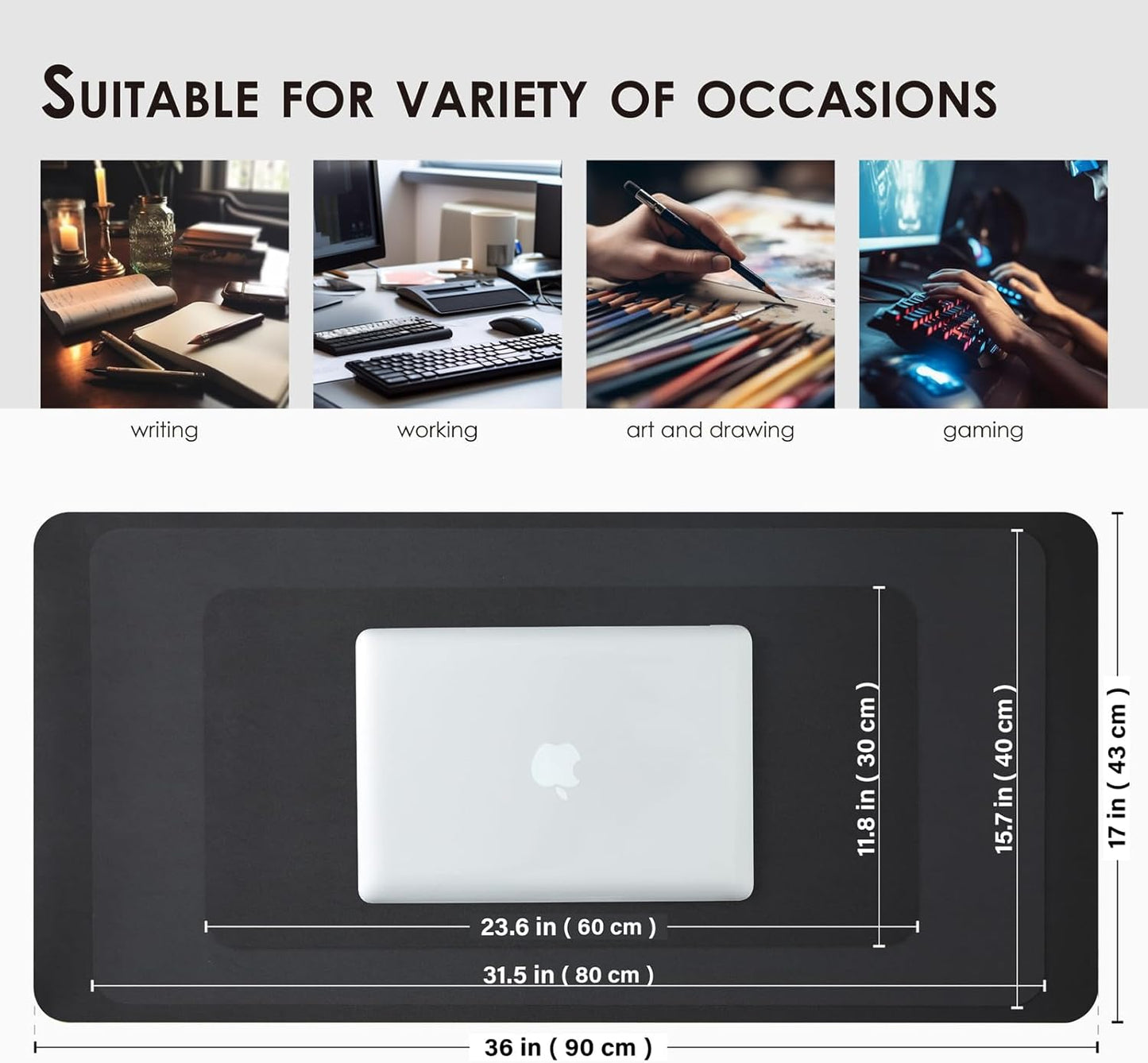 Compact Dual Sided Leather Desk Mat - Desk Pad for Office and Home - Desk Organization and Accessories - Ideal for Large Mouse Pad and Small Desk Mats on Top of Desks(Black+Black,23.6"X 11.8")